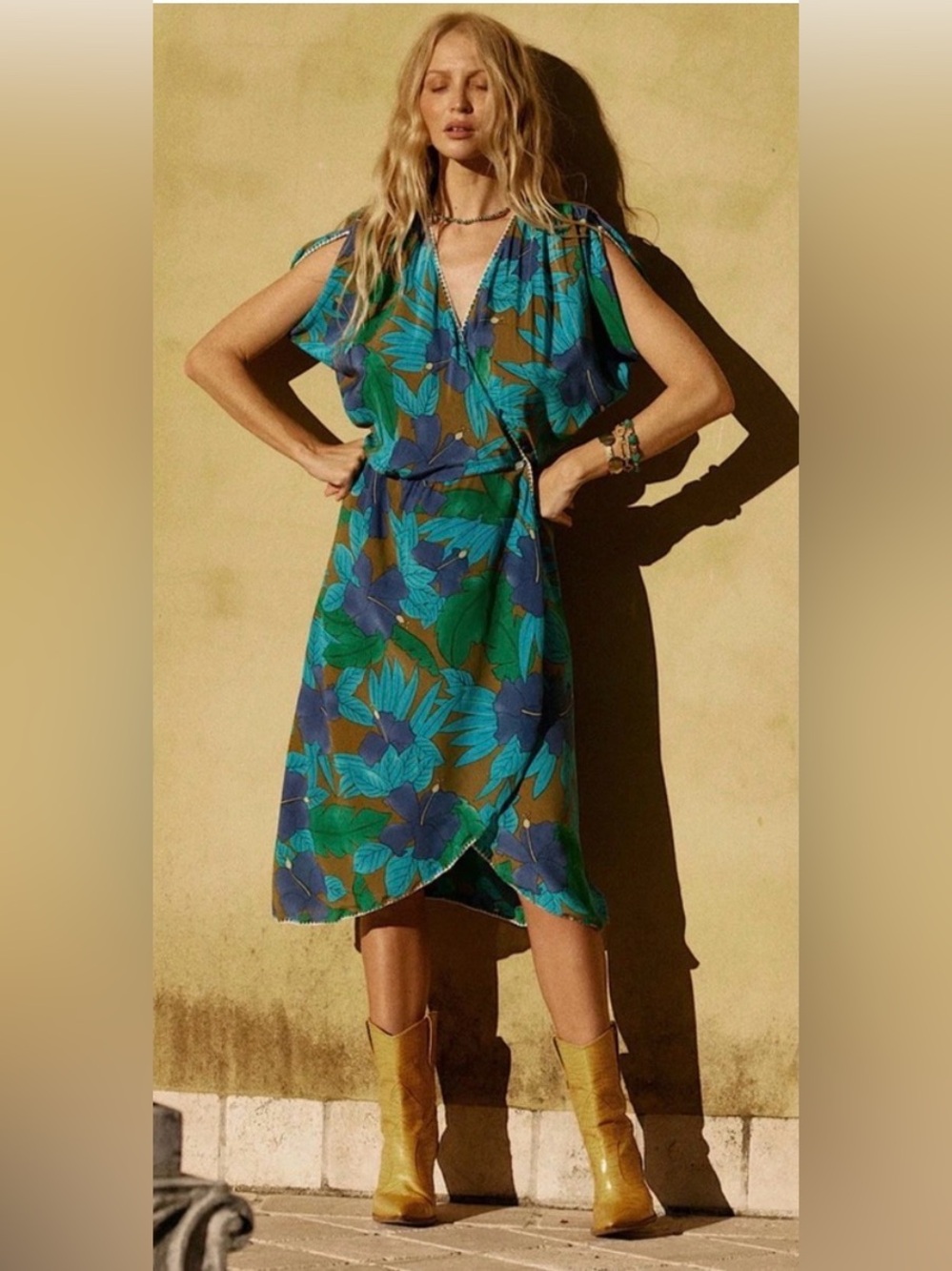 NWT Chasing Unicorns Jungle Fever Silk Crepe Wrap Midi Dress